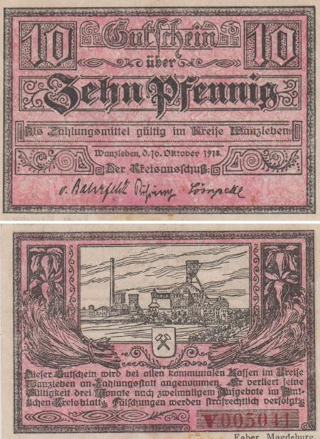  Бона. Германия. Ванцлебен 10 пфеннигов 1918 год. Нотгельд. (VF) 