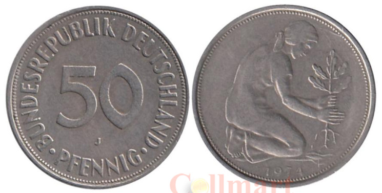  ФРГ. 50 пфеннигов 1974 год. (J) 