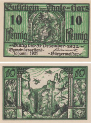 Бона. Германия. Тале 10 пфеннигов 1921 год. Нотгельд зелёный. (XF)