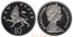 Великобритания. 10 новых пенсов 1980 год. Коронованный лев. (Proof)