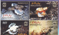 Сцепка марок. Мальдивы. Маленькая рыба-дракон.