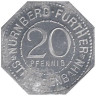  Германия. Нюрнберг-Фюртер. 20 пфеннигов без года выпуска. Памятник художнику Альбрехту Дюреру. Нотгельд трамвайный. 