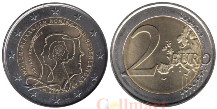 Нидерланды. 2 евро 2013 год. 200 лет Королевству. 