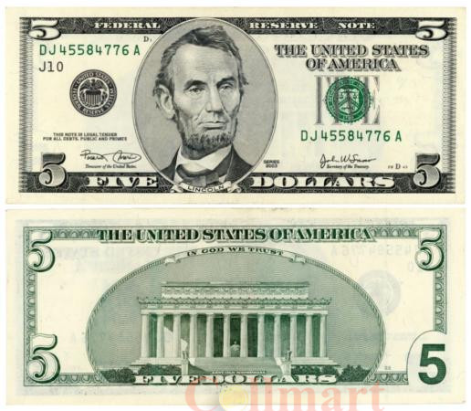 Бона. США 5 долларов 2003 год. Авраам Линкольн. (XF) 