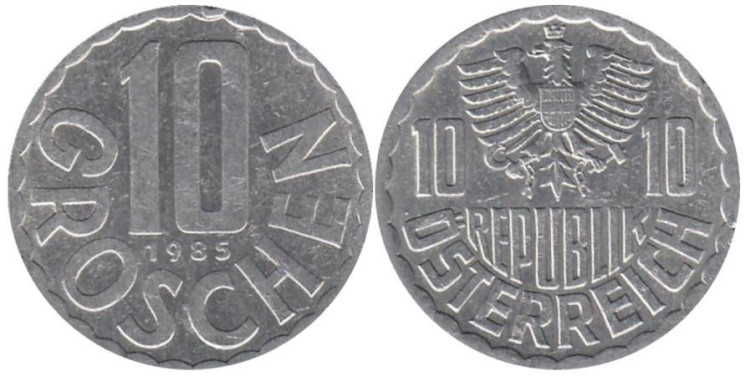  Австрия. 10 грошей 1985 год. 