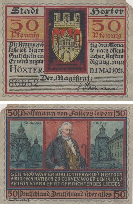  Бона. Германия. Хёкстер 50 пфеннигов 1921 год. Библиотекарь. Нотгельд. (F) 