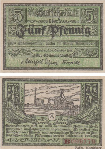  Бона. Германия. Ванцлебен 5 пфеннигов 1918 год. Нотгельд. (VF) 