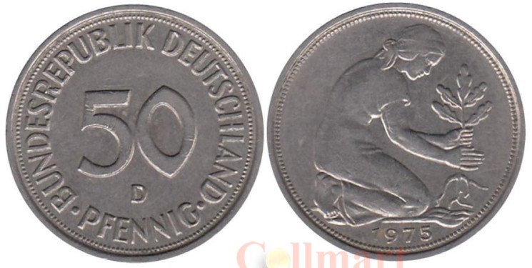  ФРГ. 50 пфеннигов 1975 год. (D) 