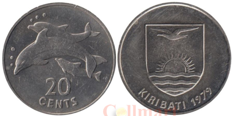  Кирибати. 20 центов 1979 год. Дельфины. 