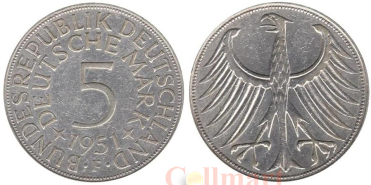  Германия (ФРГ). 5 марок 1951 год. (F) 
