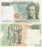  Бона. Италия 5000 лир 1985 год. Винченцо Беллини. (VF) 