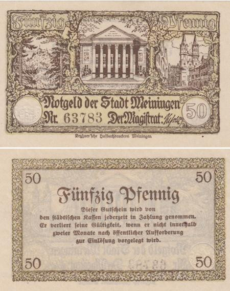  Бона. Германия. Майнинген 50 пфеннигов 1920 год. Нотгельд. (XF) 