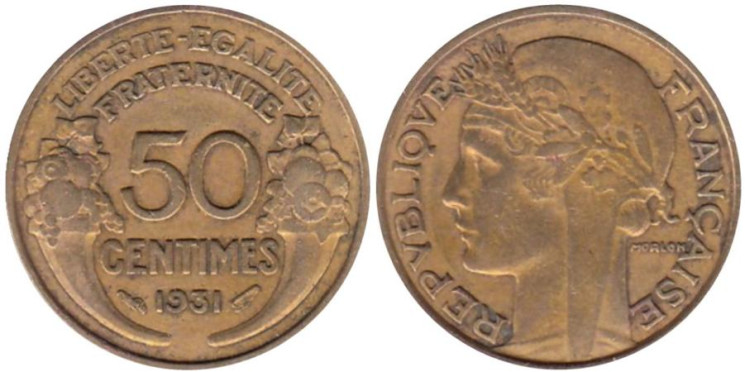  Франция. 50 сантимов 1931 год. Марианна. 
