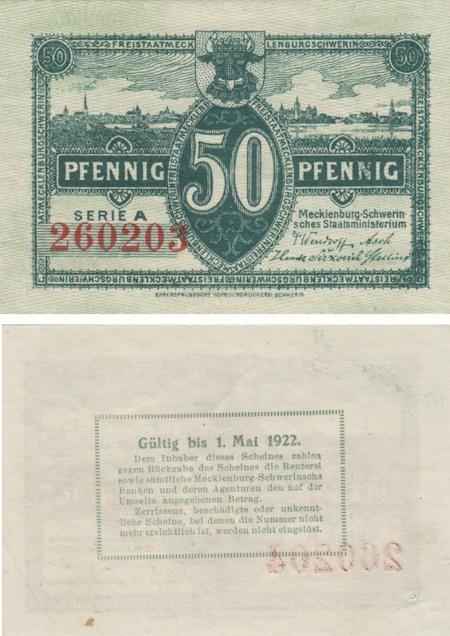  Бона. Германия. Мекленбург 50 пфеннигов 1922 год. Нотгельд. (XF) 