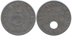Германия - Третий рейх. 5 рейхспфеннигов 1943 год. (A)