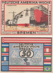 Бона. Германия. Бремен 50 пфеннигов 1923 год. Неделя Немецкой Америки в Бремене - Вегезак (серия A). Нотгельд. (XF)