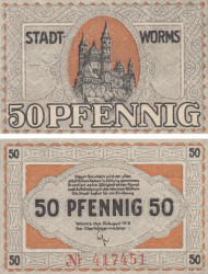 Бона. Германия. Вормс 50 пфеннигов 1919 год. Нотгельд. (XF)