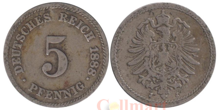  Германская империя. 5 пфеннигов 1888 год. (J) 