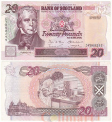 Бона. Шотландия 20 фунтов 2001 год. 300 лет Банку Шотландии - Сэр Вальтер Скотт. (VF+)