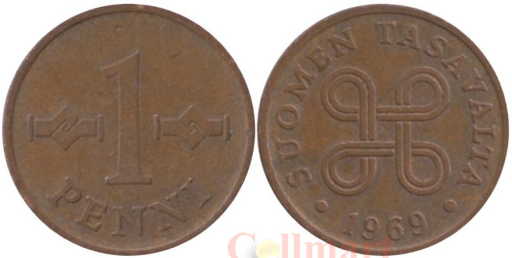  Финляндия. 1 пенни 1969 год. (медь) 