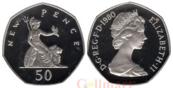 Великобритания. 50 новых пенсов 1980 год. Британия и лев. (Proof)