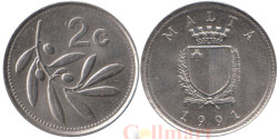 Мальта. 2 цента 1991 год. Оливковая ветвь.