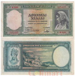 Бона. Греция 1000 драхм 1939 год. Гречанка. (VF)