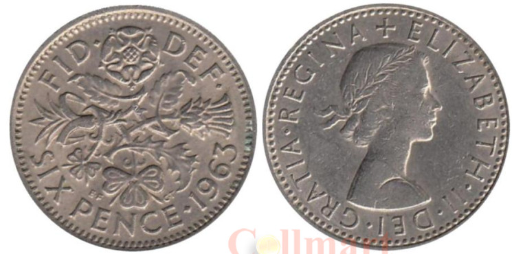  Великобритания. 6 пенсов 1963 год. 