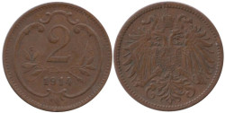 Австрия. 2 геллера 1914 год.