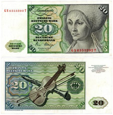  Бона. Германия (ФРГ) 20 марок 1980 год. Эльсбет Тухер (Альбрехт Дюрер). (VF) 