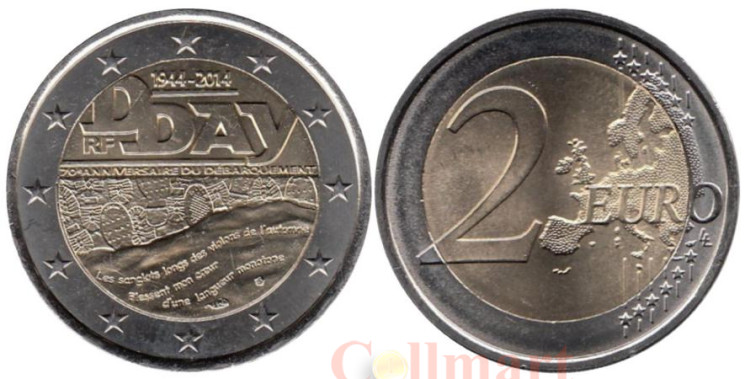  Франция. 2 евро 2014 год. 70 лет высадке в Нормандии (D-Day). 