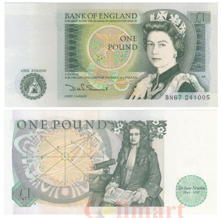  Бона. Великобритания 1 фунт 1982 год. Елизавета II. Исаак Ньютон. (Пресс-AU) 