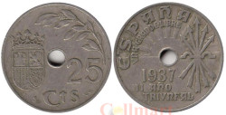 Испания. 25 сентимо 1937 год. Франкистская Испания. Эмблема испанской "Фаланги".