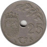  Испания. 25 сентимо 1937 год. Франкистская Испания. Эмблема испанской "Фаланги". 