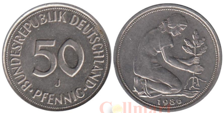  ФРГ. 50 пфеннигов 1986 год. (J) 