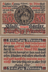 Бона. Германия. Хёкстер 50 пфеннигов 1921 год. Святой Вит. Нотгельд. (XF)