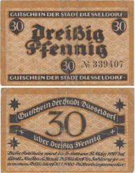 Бона. Германия. Дюссельдорф 30 пфеннигов 1921 год. Нотгельд. (F)