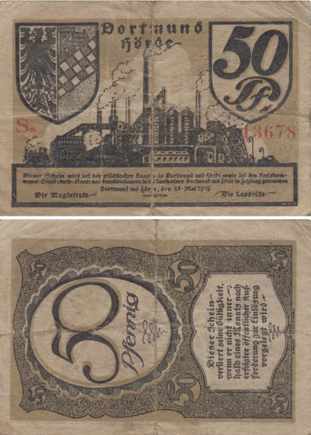  Бона. Германия. Дортмунд 50 пфеннигов 1919 год. Нотгельд. (F) 