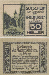 Бона. Австрия. Санкт-Мариенкирхен-ан-дер-Пользенц 50 геллеров 1920 год. Нотгельд. (XF)