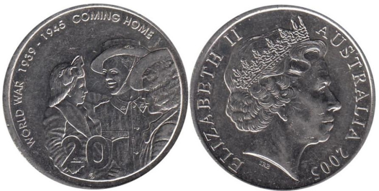  Австралия. 20 центов 2005 год. 60 лет со дня окончания Второй мировой войны. 