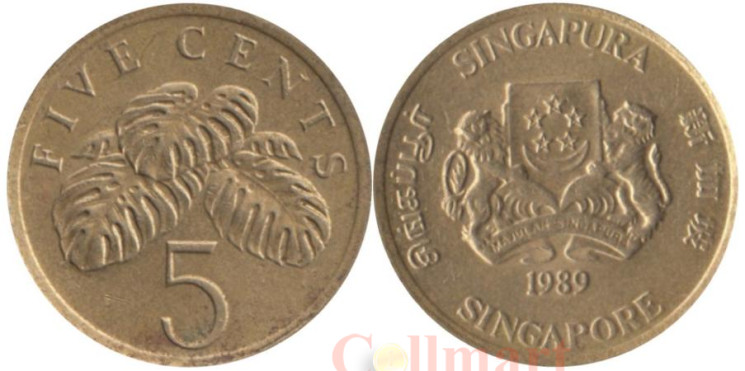  Сингапур. 5 центов 1989 год. Монстера деликатесная. 
