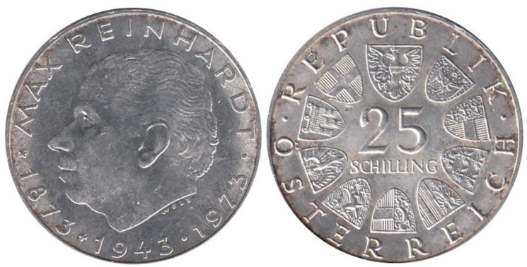  Австрия. 25 шиллингов 1973 год. 100 лет со дня рождения Макса Рейнхардта. 