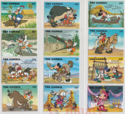 Набор марок. Гамбия. Дисней - Ковбои и американские индейцы (1995). 12 марок.
