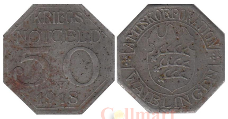 Германия. Вайблинген. 50 пфеннигов 1918 год. Нотгельд. 