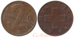 Швейцария. 2 раппена 1954 год.