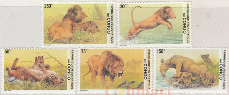  Набор марок. Конго (Киншаса). Львы. 5 марок. 