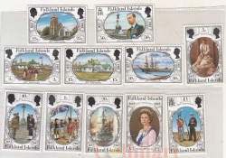 Набор марок. Фолклендские Острова. 150-летие британской администрации. 11 марок.