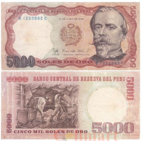 Бона. Перу 5000 солей оро 1985 год. Франсиско Болоньези. (F) 