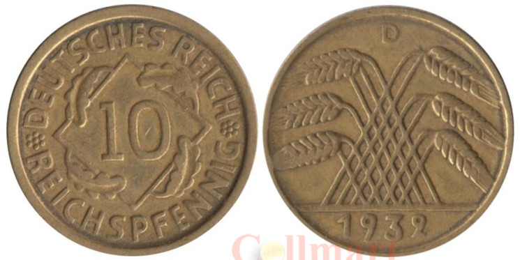  Веймарская республика. 10 рейхспфеннигов 1932 год. (D) 