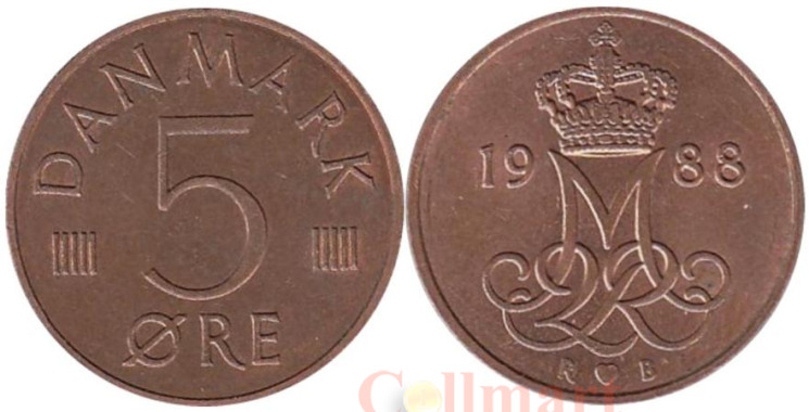  Дания. 5 эре 1988 год. 